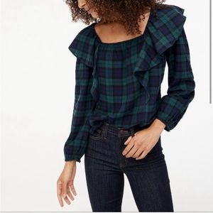 J. Crew Factory Flannel Squareneck Ruffle Top, PM